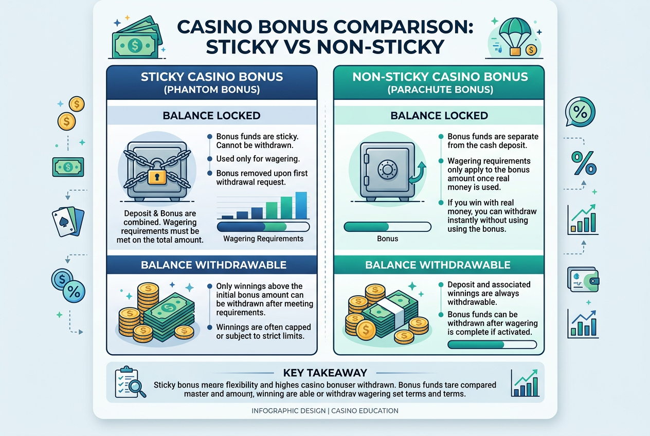 Infografika porównująca bonus sticky i non-sticky