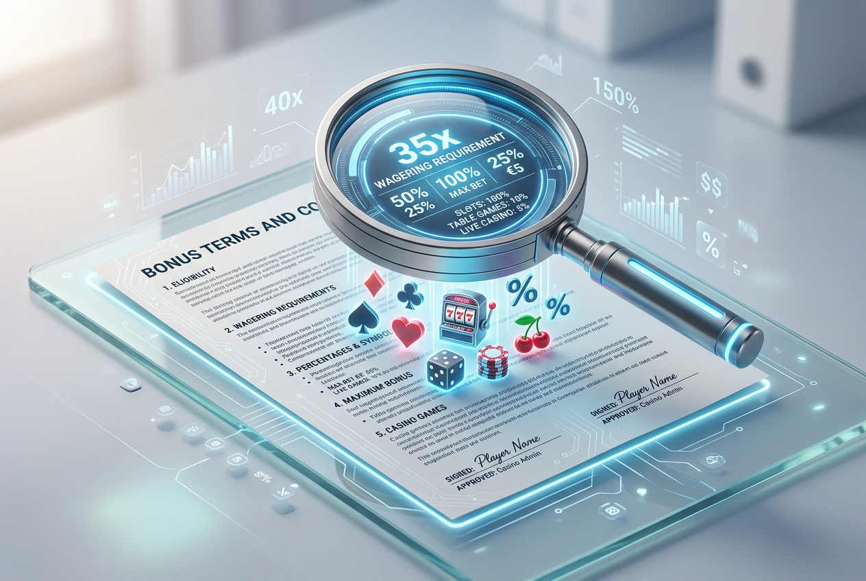 Magnifying glass over bonus terms document