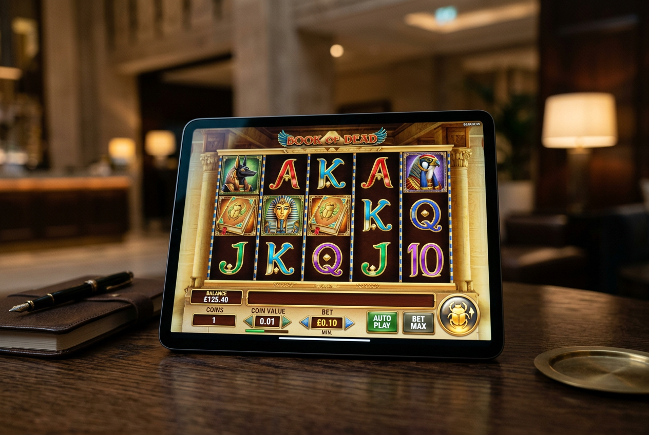 Slot Book of Dead na ekranie urządzenia mobilnego z niskimi stawkami