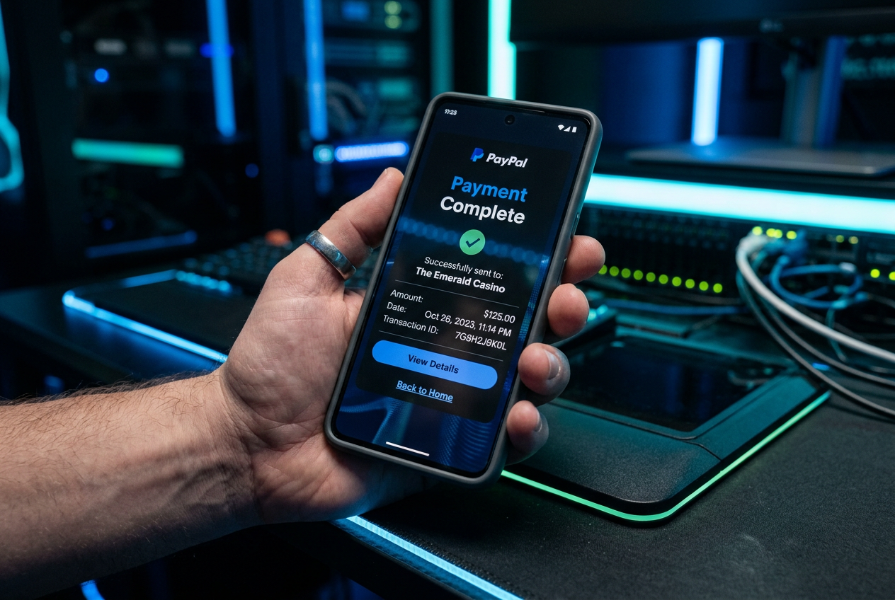 Bezpieczna autoryzacja płatności PayPal w nowoczesnym kasynie online na smartfonie